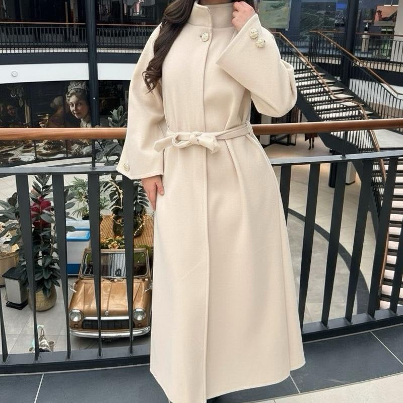 Farah High Neck Button Coat with waist Belt
