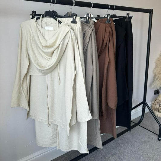 Scarf Attached Linen Feel Coord with Detachable Belt