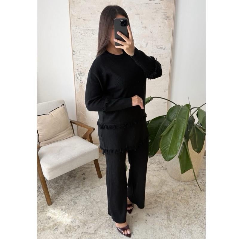 Hannah Frayed Edge Premium Knit Coord - Soft Ribbed Knitwear Set