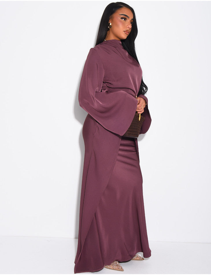 Lea Jewelled Detail Tiered Satin Dress