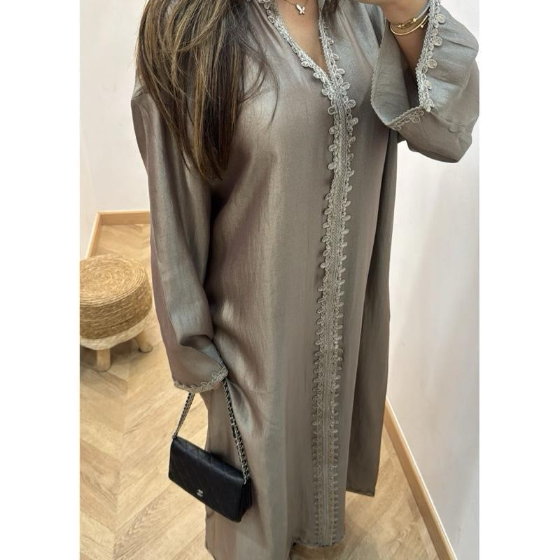 Aurora Dress Abaya with Lace Detailing - Formal Womenswear in Elegant Design