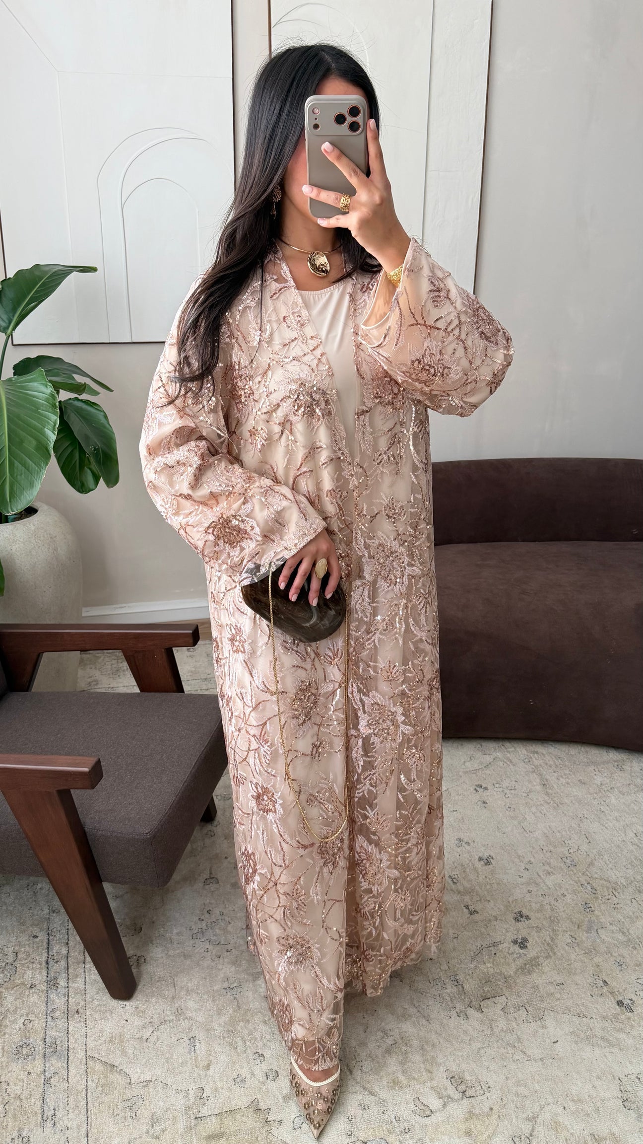 Mariam Embellished Dress and Kimono Abaya Set