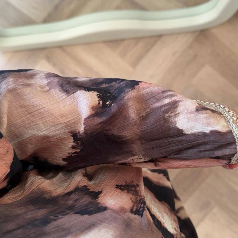 Tie Dye Print Embellished Open Abaya with Inside slip and Waist Belt