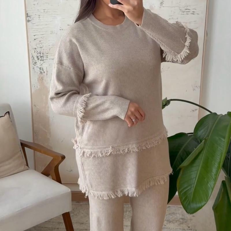 Hannah Frayed Edge Premium Knit Coord - Soft Ribbed Knitwear Set