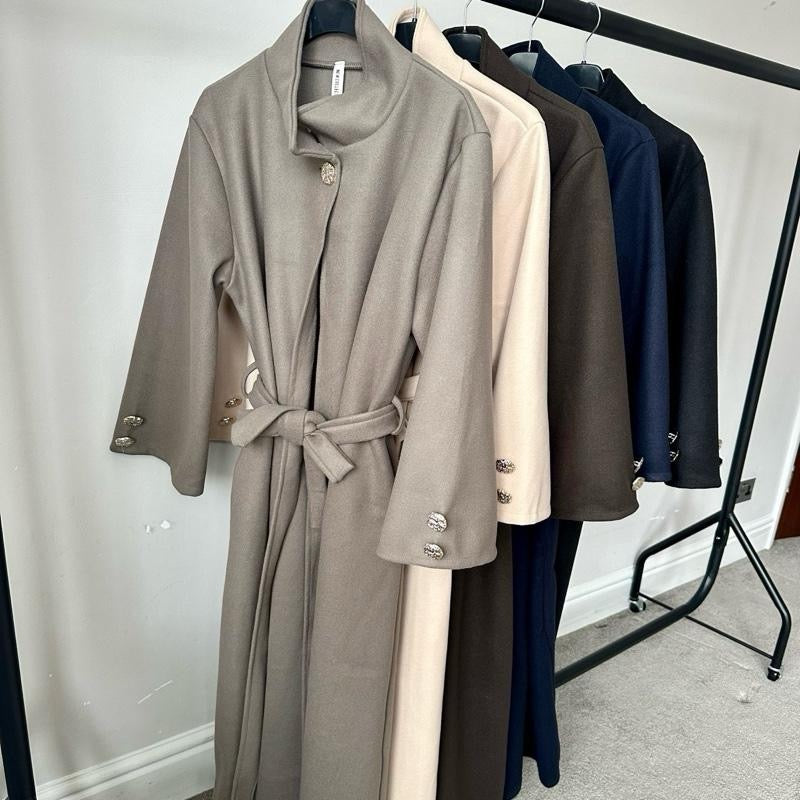 Farah High Neck Button Coat with waist Belt