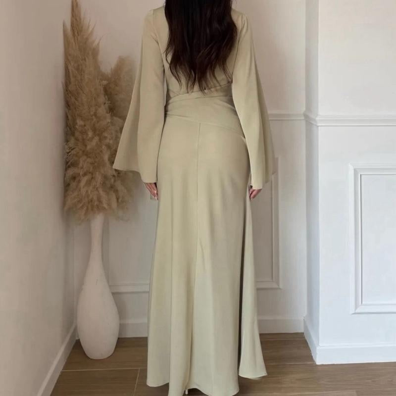 KIKI Side Knot Premium Dress - Elegant Maxi with Bell Sleeves