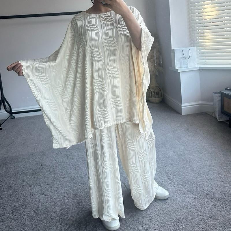 Batwing Style Wave Textured Stretchy Coord Womenswear