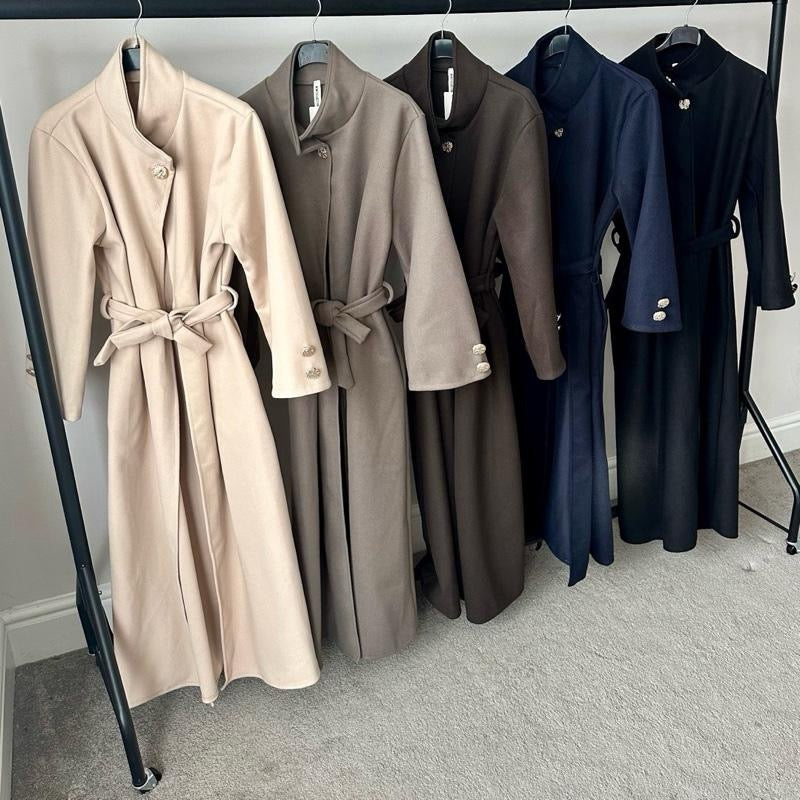 Farah High Neck Button Coat with waist Belt