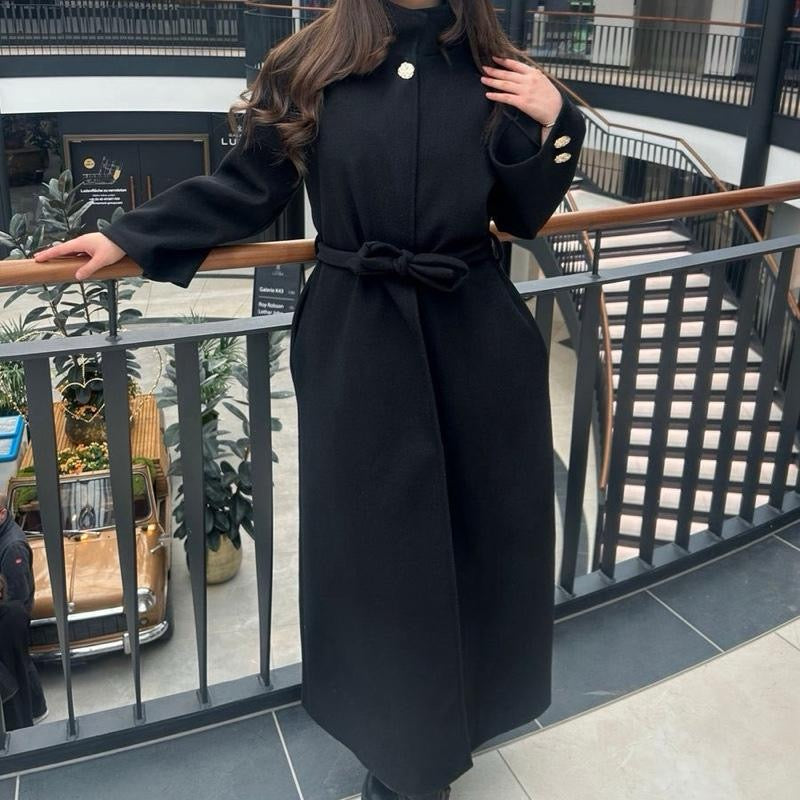 Farah High Neck Button Coat with waist Belt