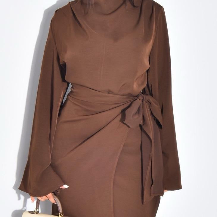 KIKI Side Knot Premium Dress - Elegant Maxi with Bell Sleeves