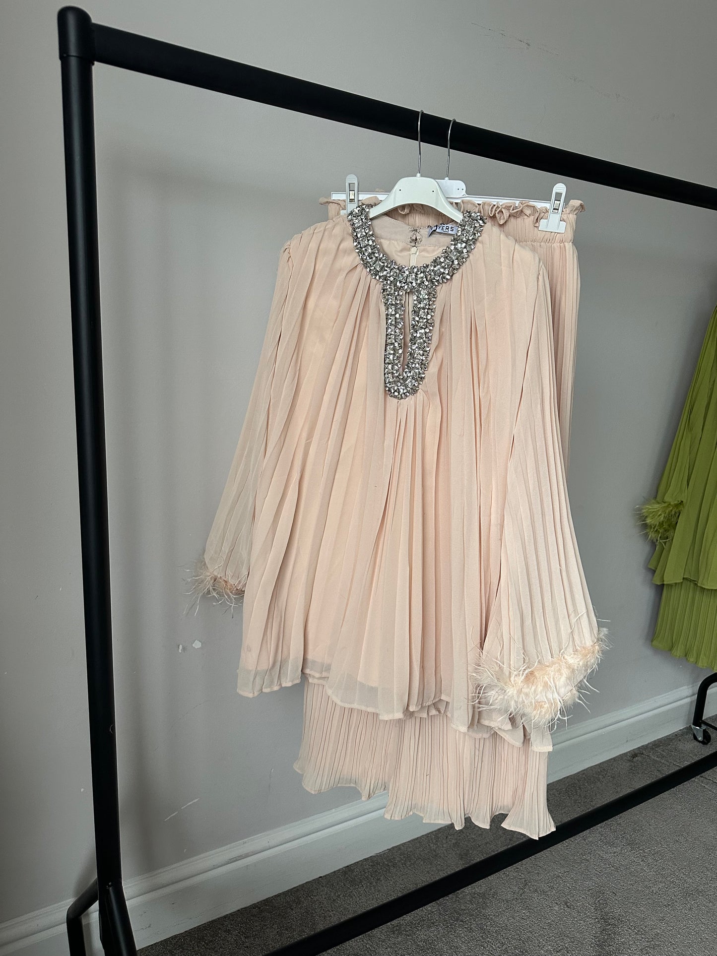 Zeina Premium Diamanté Pleated Co Ord