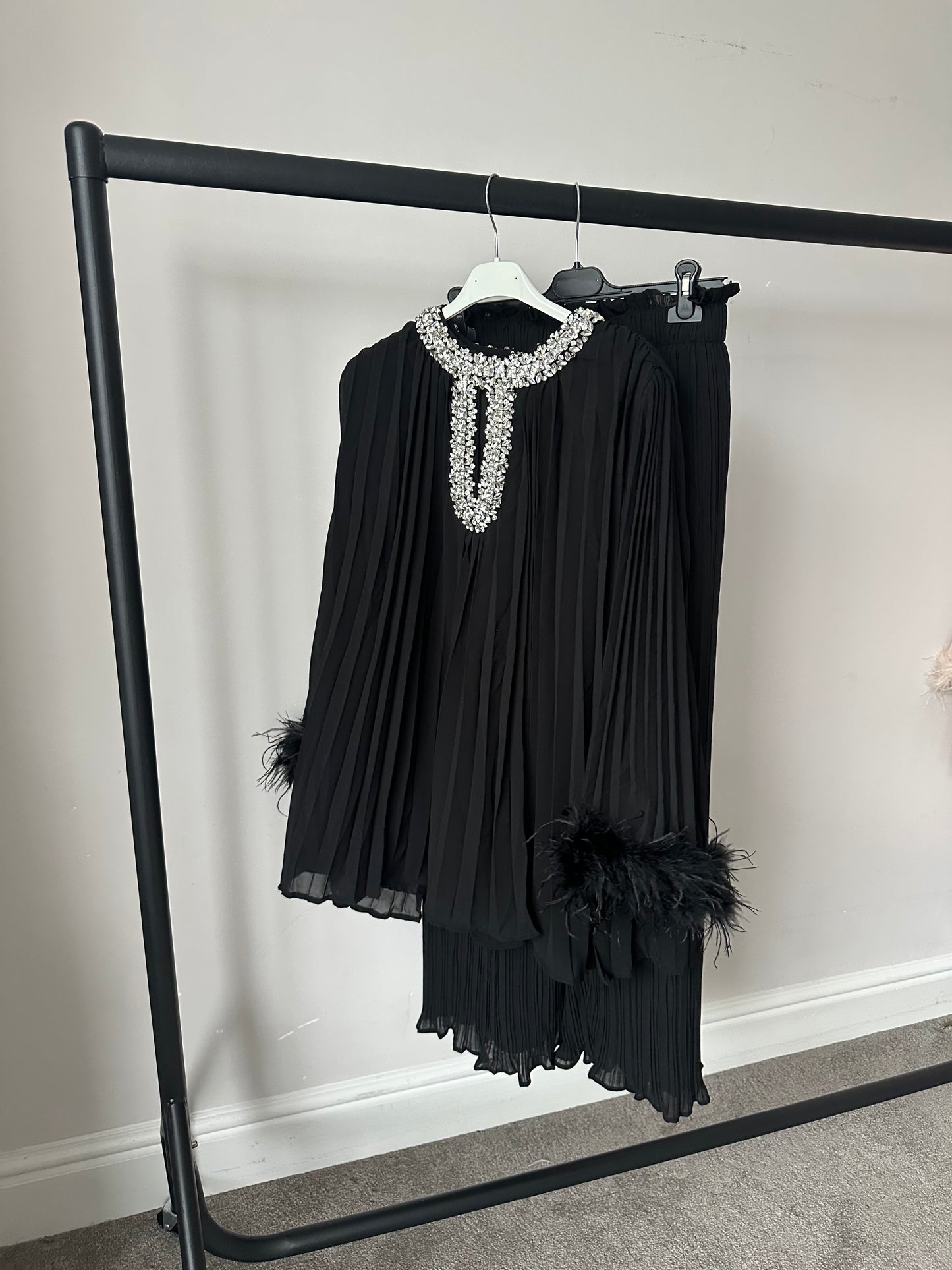 Zeina Premium Diamanté Pleated Co Ord