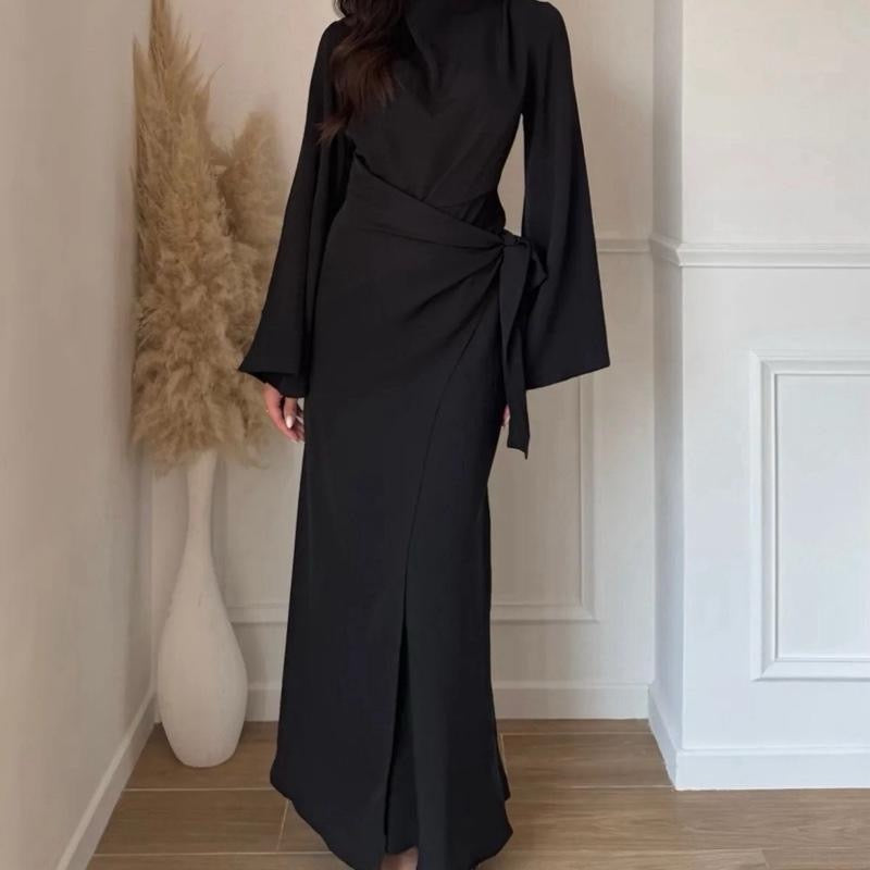 KIKI Side Knot Premium Dress - Elegant Maxi with Bell Sleeves