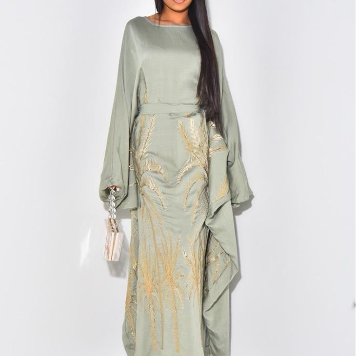 Palm Tree Embroidered Abaya Kaftan for Women