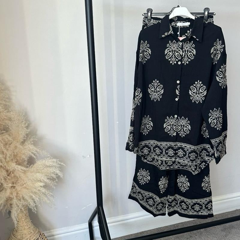 Women's Soft Linen Feel Embroidered Coord Set