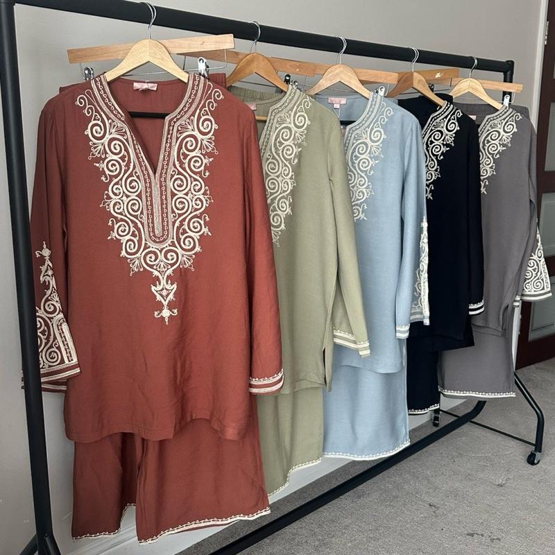 Hawaa Embroidered Coord - Elegant Tunic Style with Pockets & Long Sleeve for All Seasons