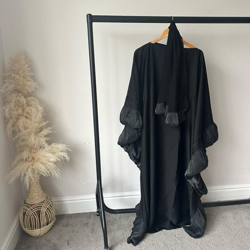 Ruffle Style Abaya with Matching Hijab and Inner Belt for Muslim Women