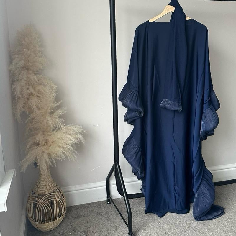 Ruffle Style Abaya with Matching Hijab and Inner Belt for Muslim Women