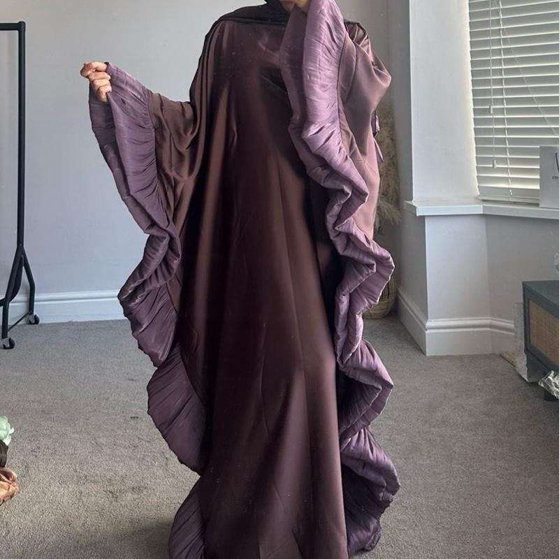 Ruffle Style Abaya with Matching Hijab and Inner Belt for Muslim Women