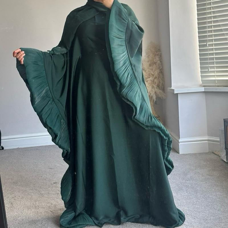 Ruffle Style Abaya with Matching Hijab and Inner Belt for Muslim Women