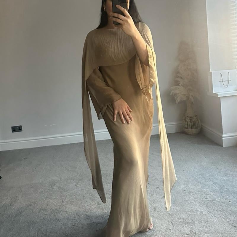 Premium Silk Chiffon Formal Maxi Dress with Scarf attached  Women