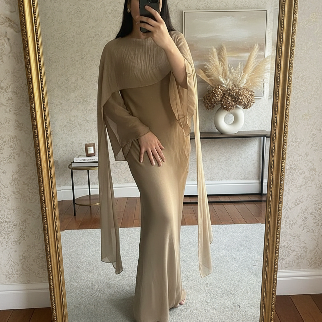 Premium Silk Chiffon Formal Maxi Dress with Scarf attached  Women