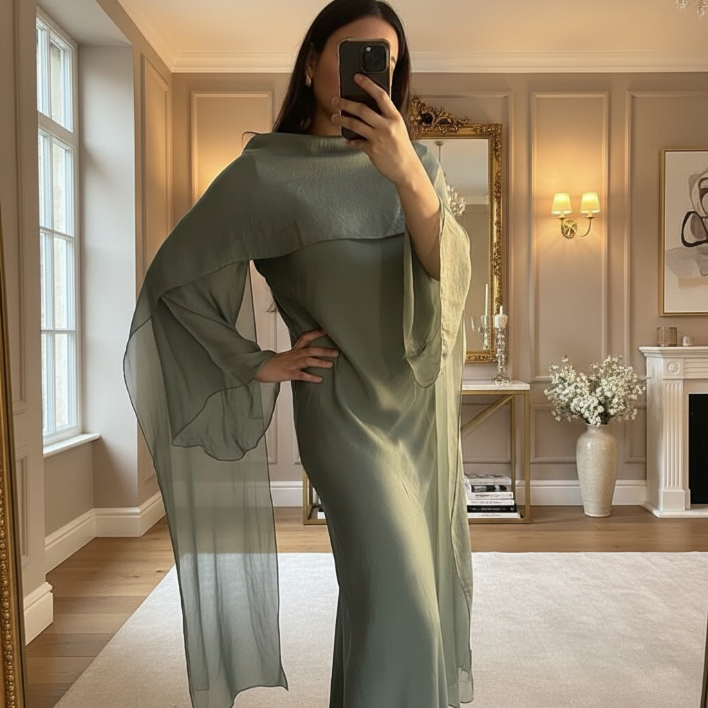 Premium Silk Chiffon Formal Maxi Dress with Scarf attached  Women