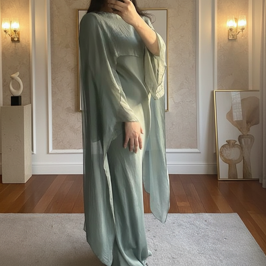 Premium Silk Chiffon Formal Maxi Dress with Scarf attached  Women