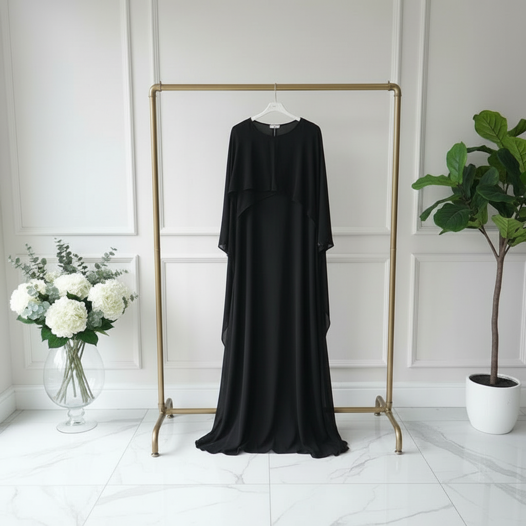 Premium Silk Chiffon Formal Maxi Dress with Scarf attached  Women