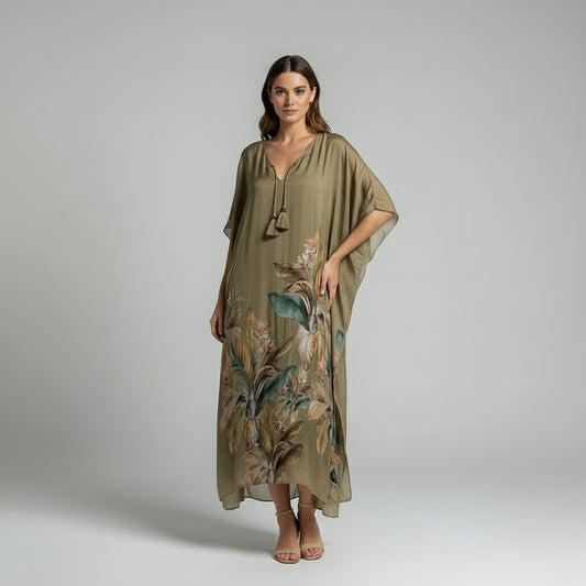 Floral Print Ladies Silk Chiffon Kaftan