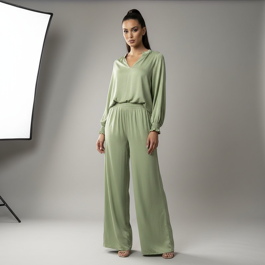 Crush Effect Soft Satin Feel Coord Womenswear