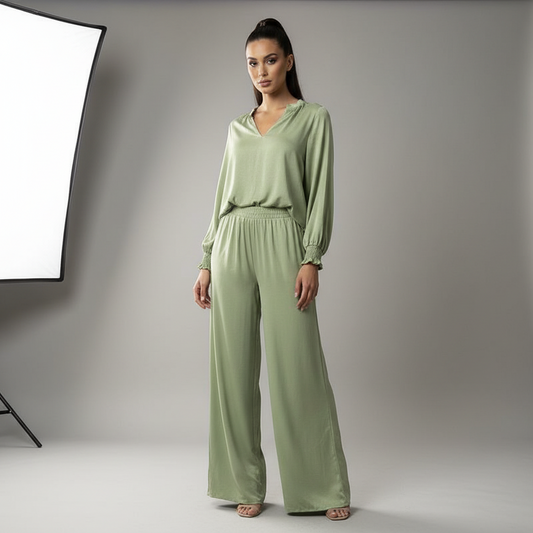 Crush Effect Soft Satin Feel Coord Womenswear