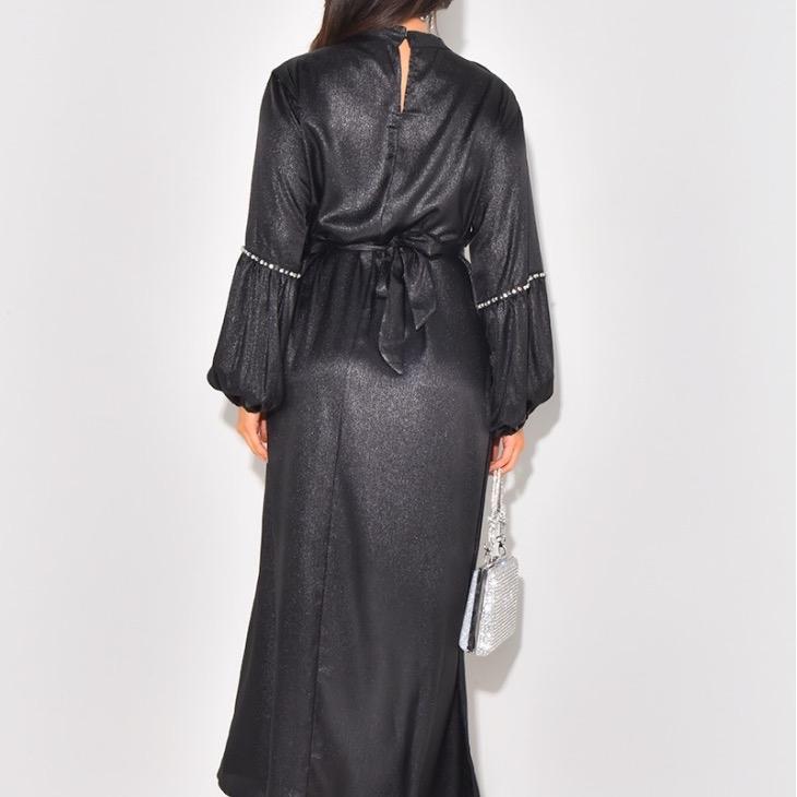 Women's Satin Rhinestone/Beaded Maxi Dress for Formal Occasions - H506