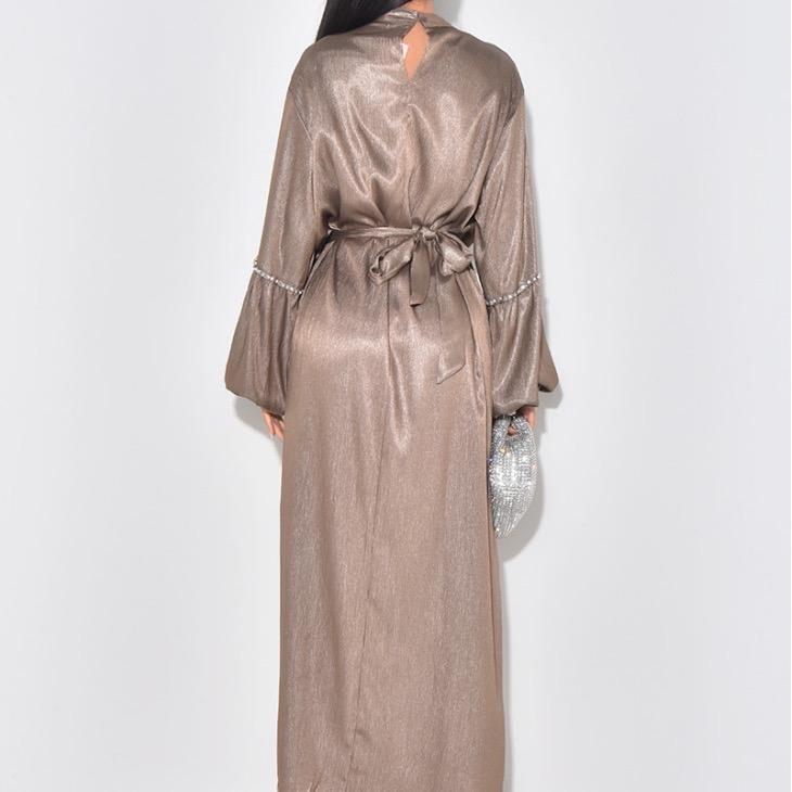 Women's Satin Rhinestone/Beaded Maxi Dress for Formal Occasions - H506