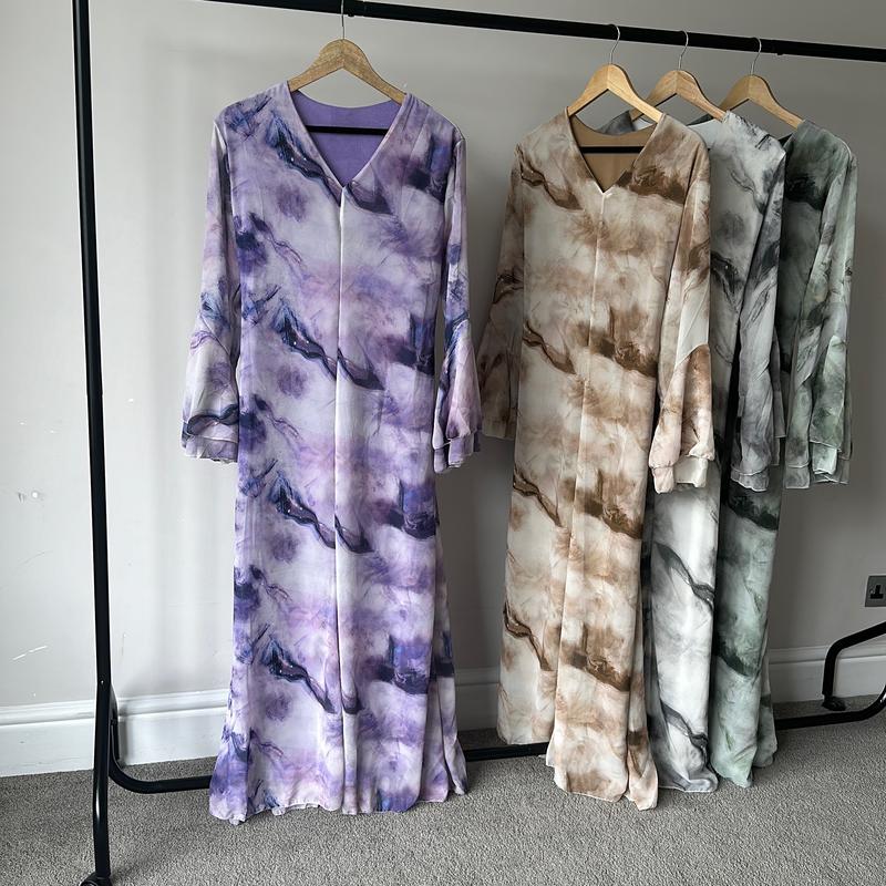 Chiffon tie marble print summer modest dress one size UK 6-14 Womenswear