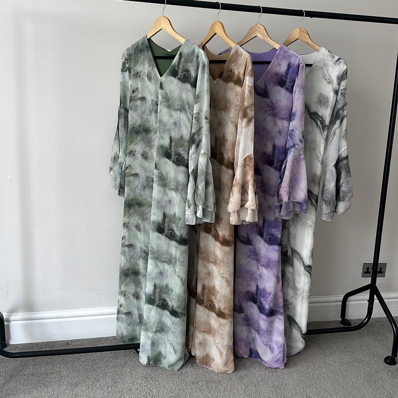 Chiffon tie marble print summer modest dress one size UK 6-14 Womenswear