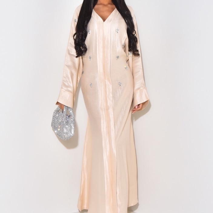 Women's Shiny Satin Dress with Crystal and Back Tie