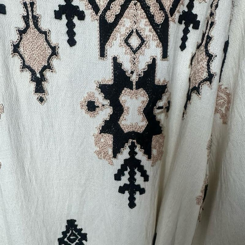 Abstract Embroidered Dress for Women Long Sleeve All Seasons with Unique Patterns and Waist Belt