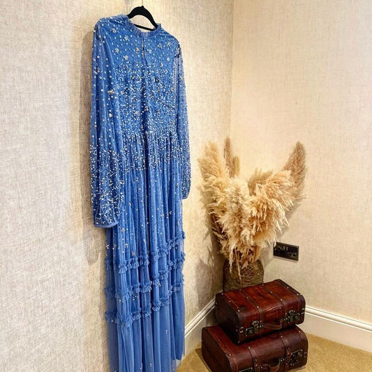 Agnes Women's Blue Sequin Maxi Dress for Formal Wear