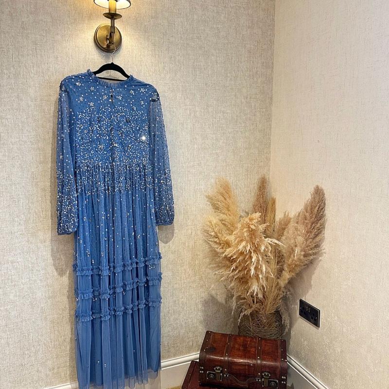 Agnes Women's Blue Sequin Maxi Dress for Formal Wear
