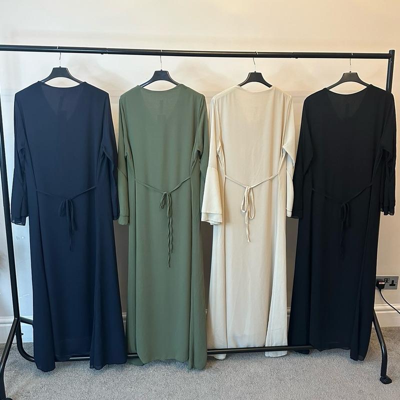 Chiffon Plain Flounce Sleeve Flowy Modest Dress