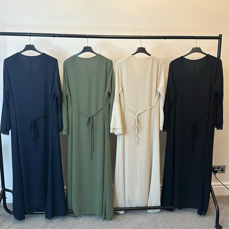 Chiffon Plain Flounce Sleeve Flowy Modest Dress