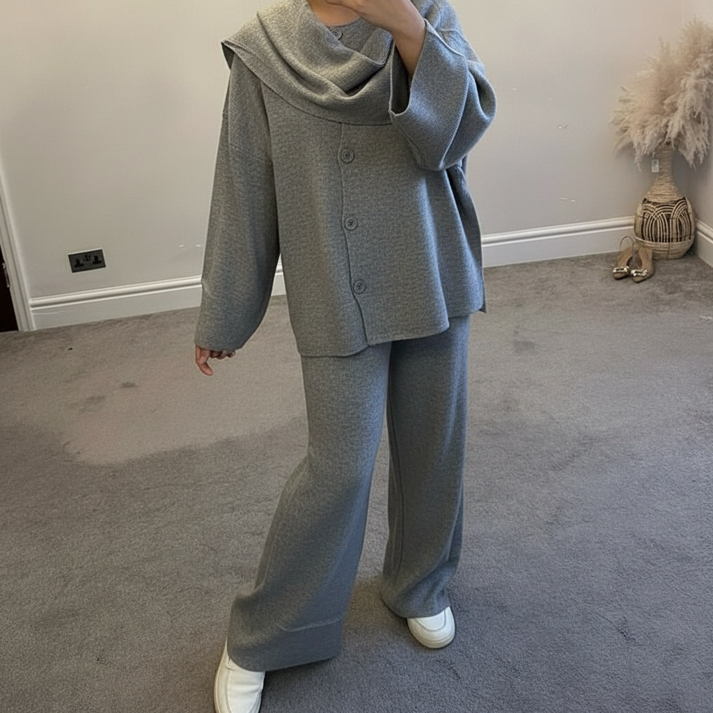 Premium Knitted Coord with Scarf attached for Women - Womenswear, Knitwear