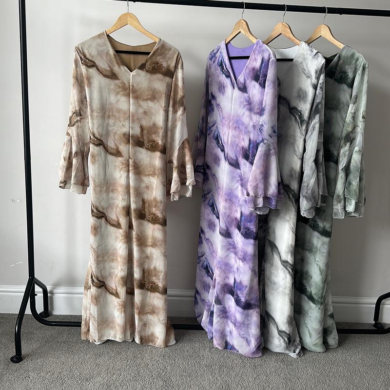 Chiffon tie marble print summer modest dress one size UK 6-14 Womenswear