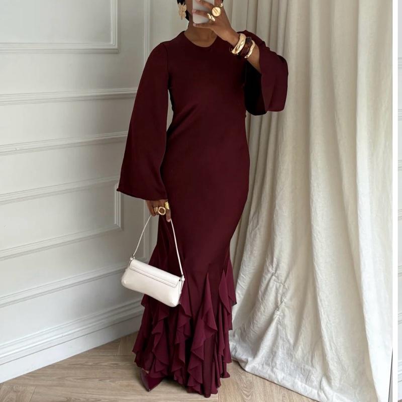 Liyana Premium Ruffle Dress with Flared Sleeves and Layered Ruffles