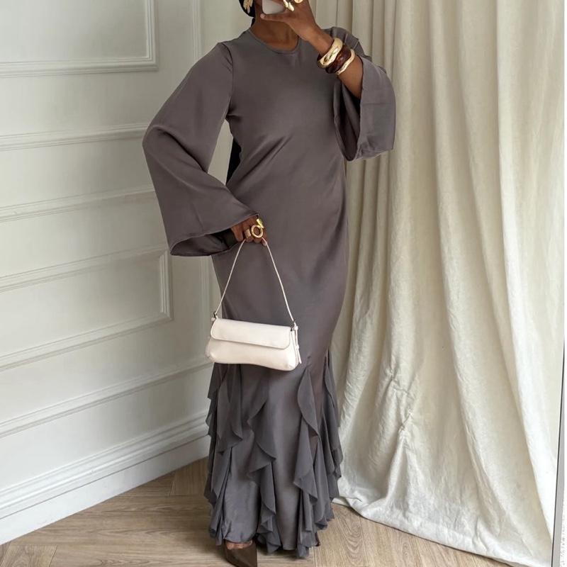 Liyana Premium Ruffle Dress with Flared Sleeves and Layered Ruffles