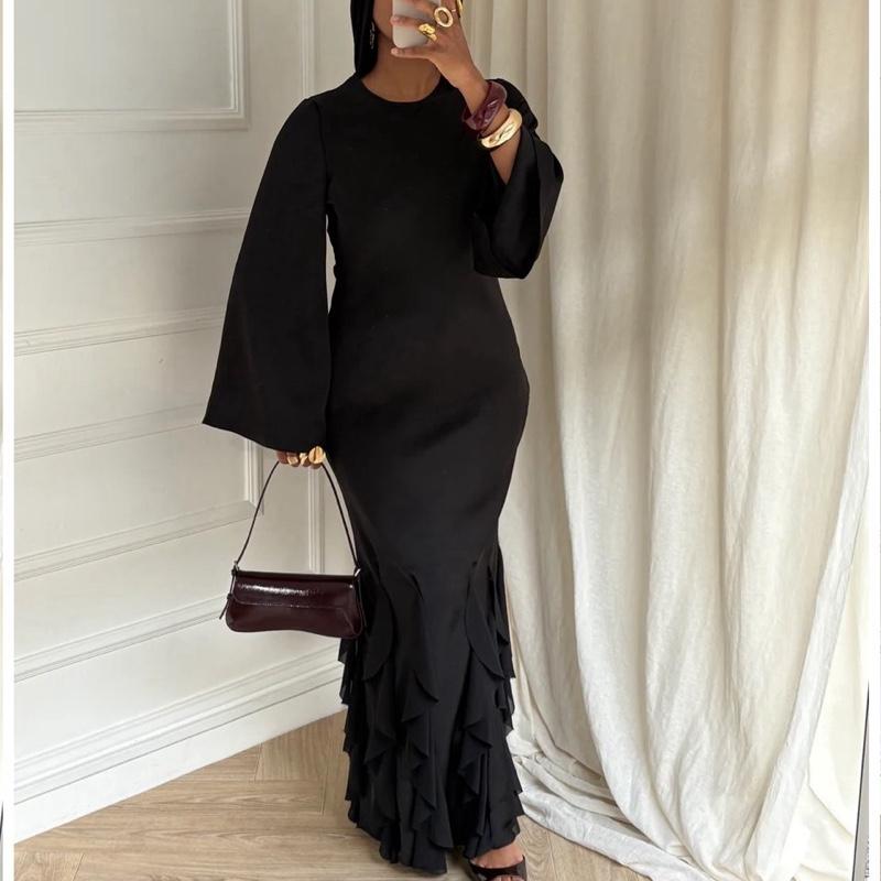 Liyana Premium Ruffle Dress with Flared Sleeves and Layered Ruffles