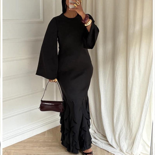 Liyana Premium Ruffle Dress with Flared Sleeves and Layered Ruffles