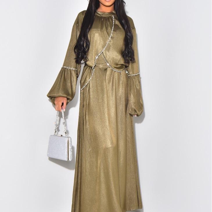 Women's Satin Rhinestone/Beaded Maxi Dress for Formal Occasions - H506