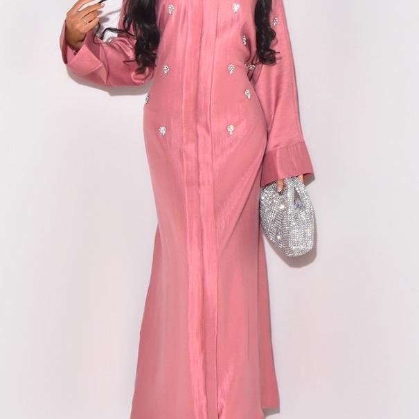 Women's Shiny Satin Dress with Crystal and Back Tie